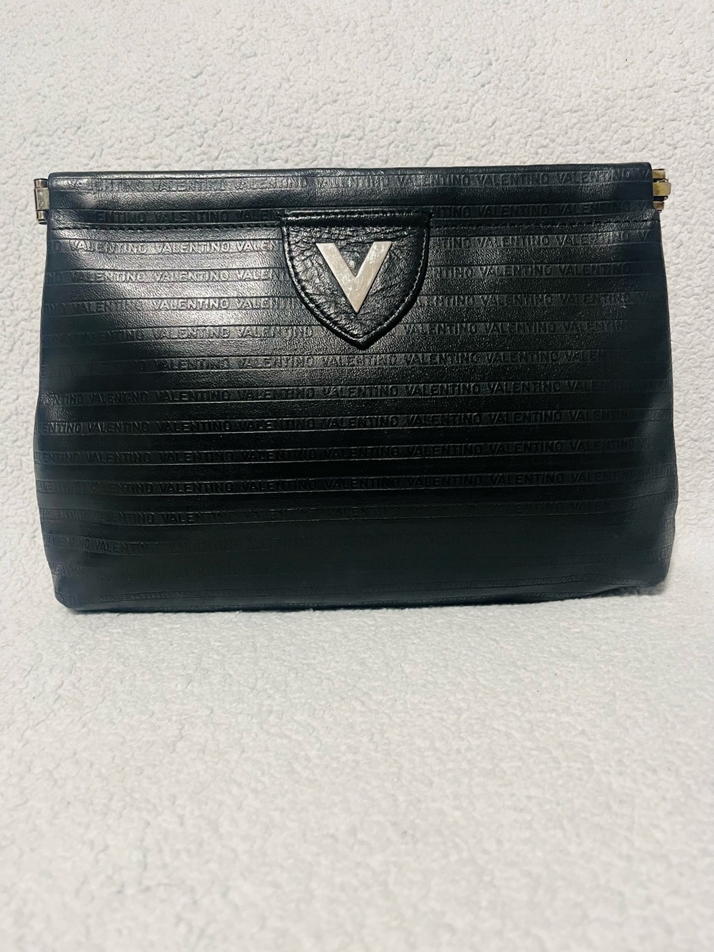 Mario Valentino Monogram Black Leather Clutch